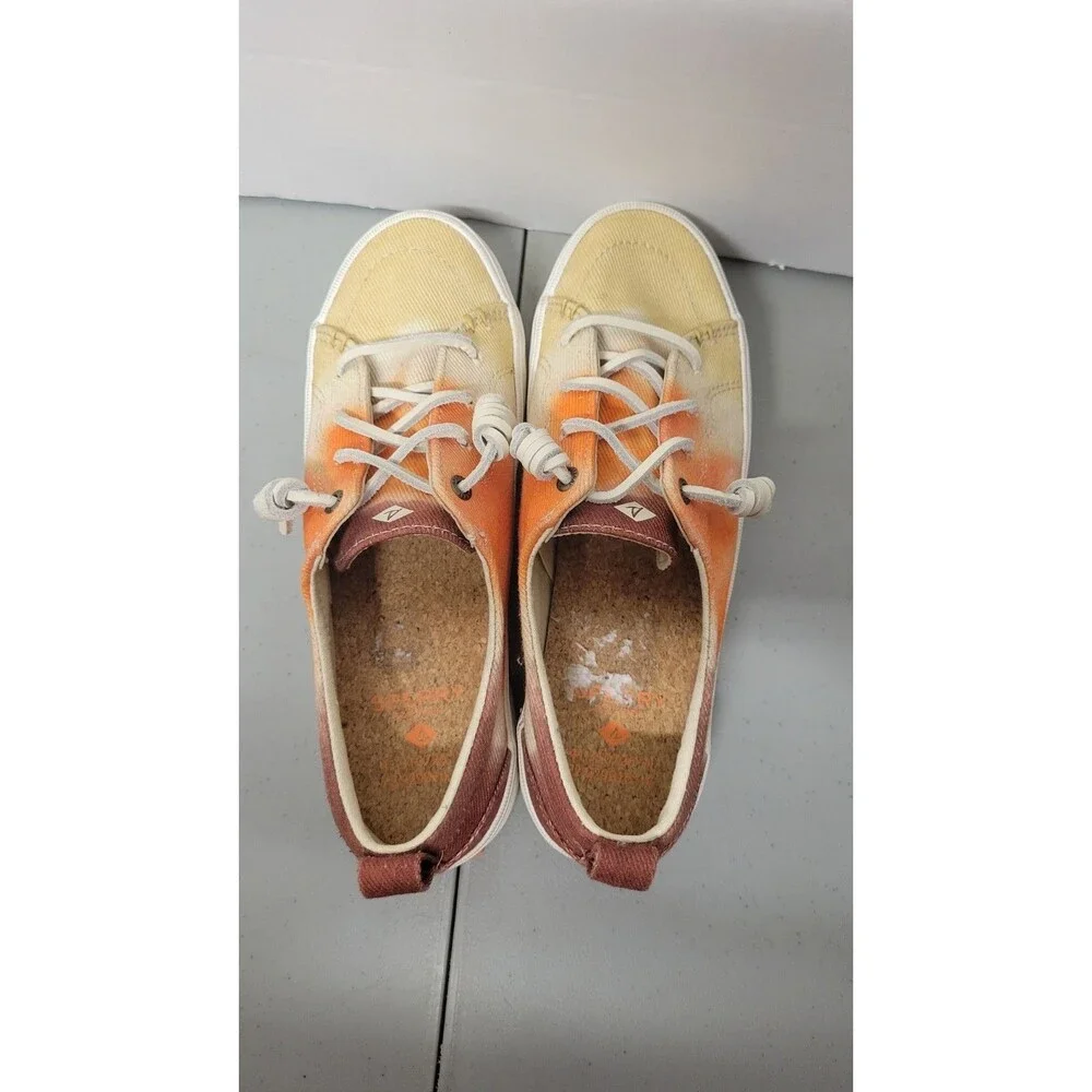 Sperry Crest Vibe Platform Canvas Sneaker Orange Yellow Tie Dye STS86870 Women 7